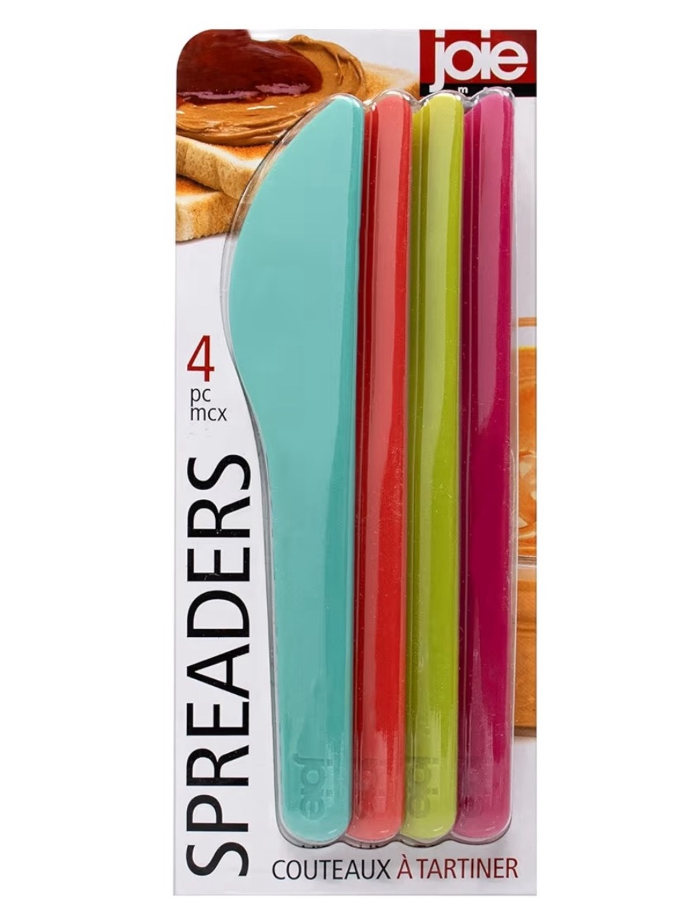 Joie Assorted Bright Spreader Knives - Aqua, Red, Lime, Pink